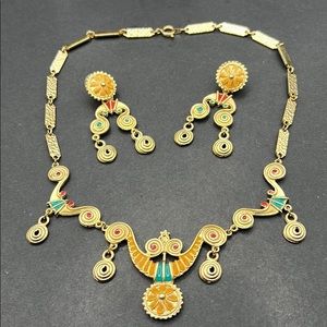Gorgeous Vintage enamel necklace and matching earrings